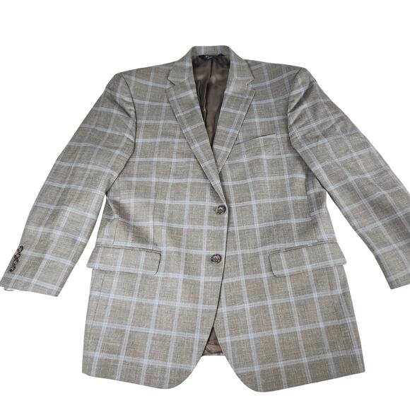 Jos A Bank Men’s Blazer 44R Tan Plaid Wool Silk Linen Sport Coat Traditional Fit - Picture 2 of 11